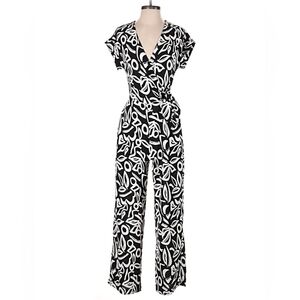 Monteau Los Angeles Black and White Abstract Print Jumpsuit Sz M NWT